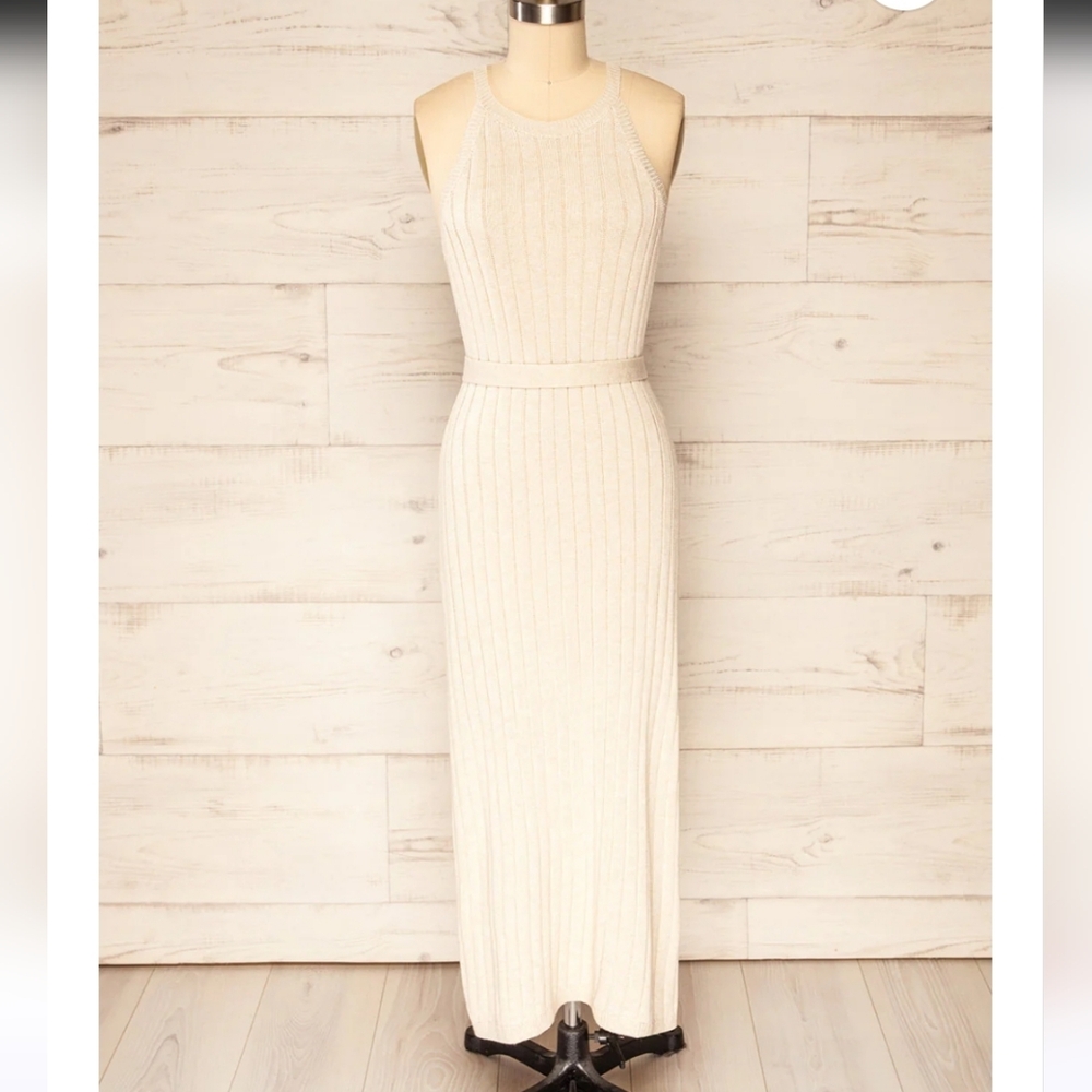 NWT Summer Ribbed Knit Long Cami Dress with Belt